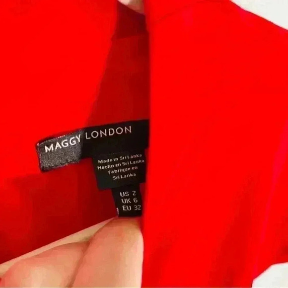 NWT Maggy London Crepe Arc Shoulder Cascade Skirt Belted Fit & Flare Midi Dress - Picture 3 of 9